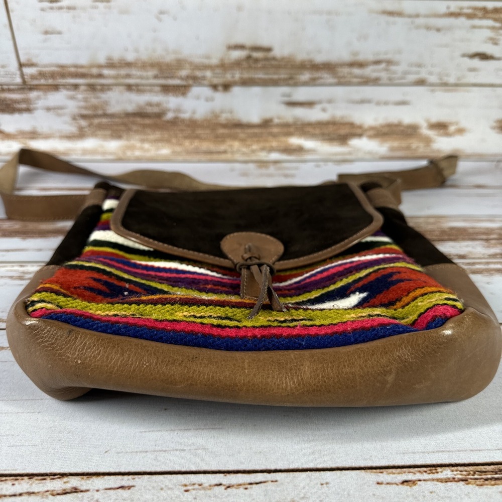 Vintage Malky Ecuador Wool Suede Shoulder Bag Handmade Woven Black Leather - Picture 3 of 10